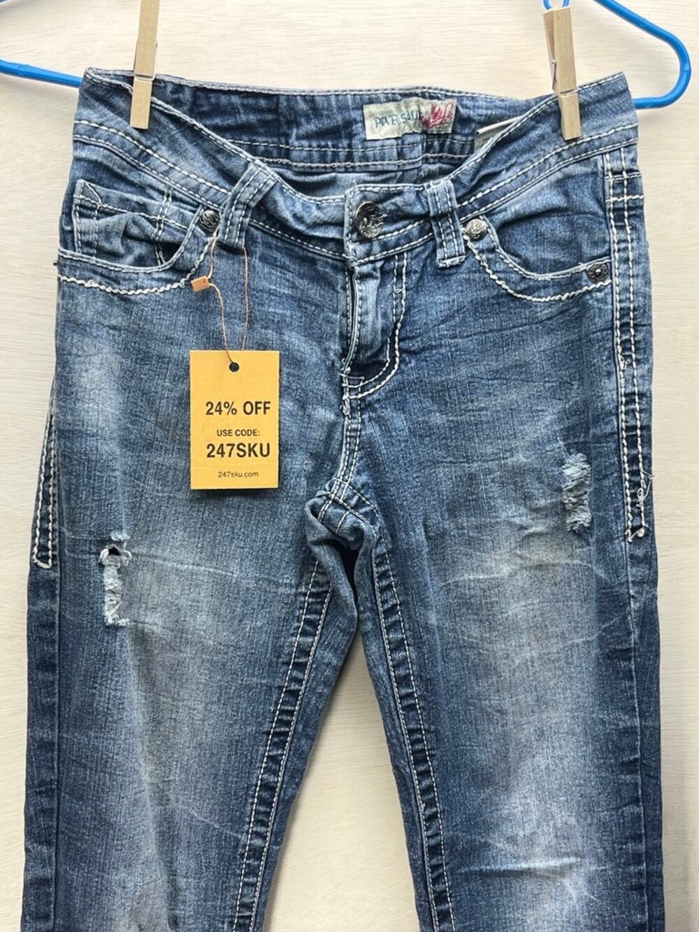 Paris Blues Womens Size 3 Distressed Stretch Bootcut Jeans